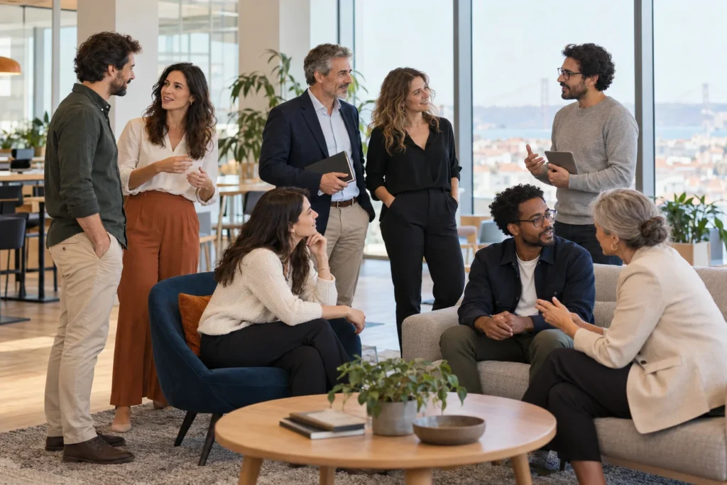Imagem ilustrativa de um encontro entre empresários e profissionais de diferentes áreas.